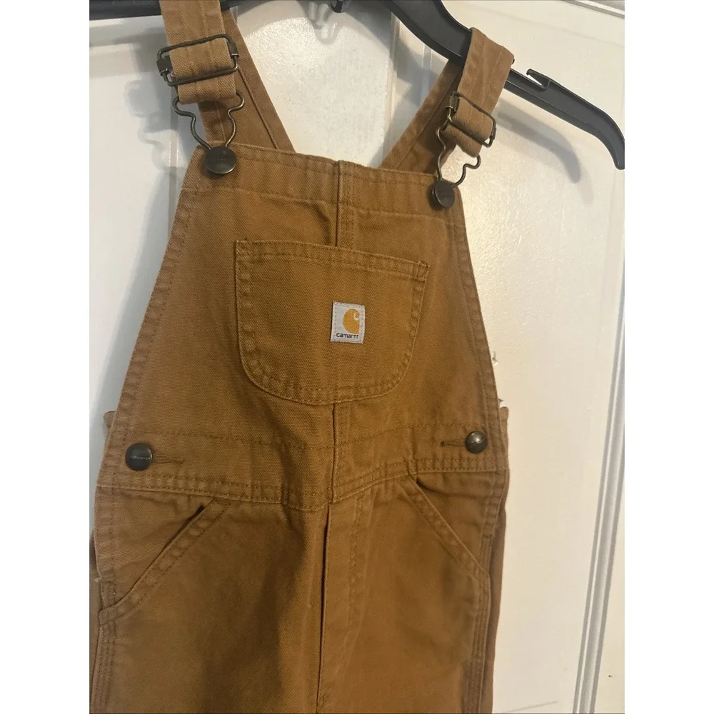 Carhartt Toddler Brown Canvas Duck Bib Overalls Double Knee Size 4T